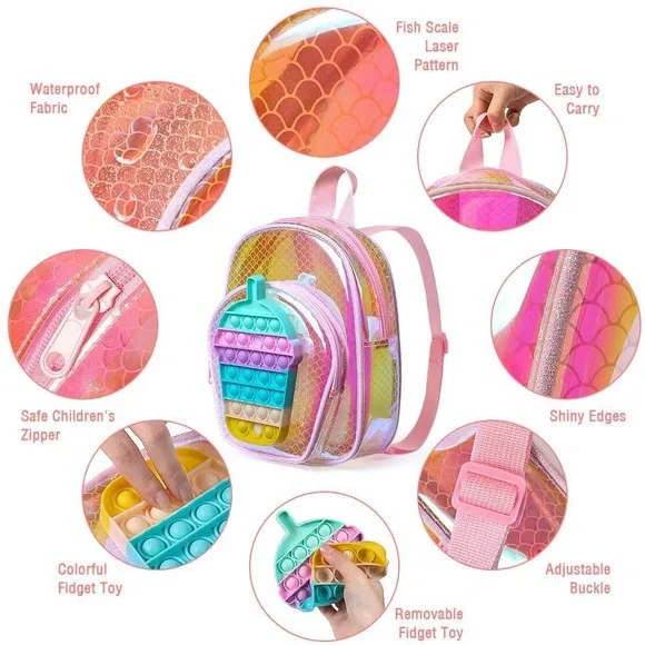 New Pink Boba Milk Tea Pop It Fidget Backpack - Picture 2 of 6